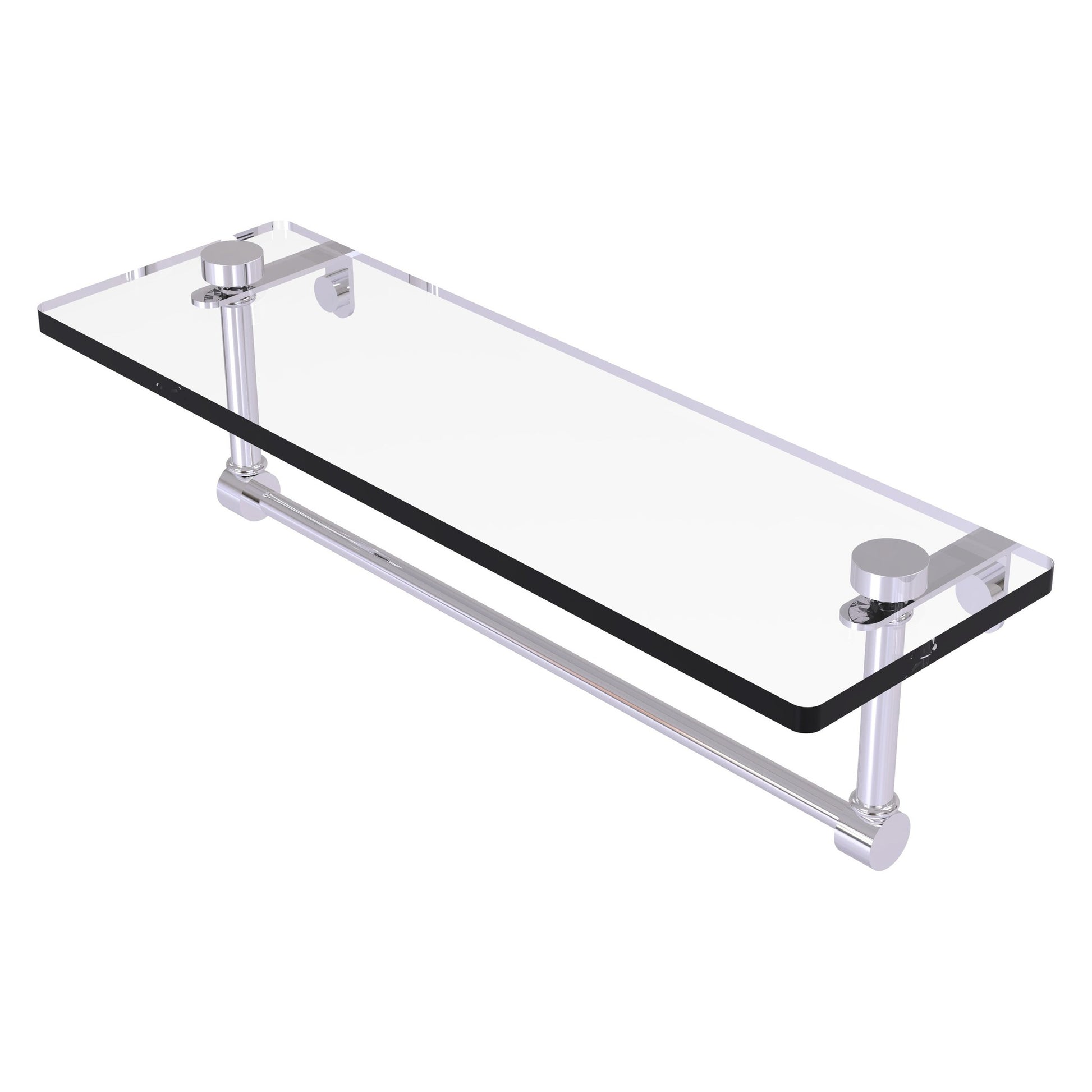 Allied Brass NS-1/16TB 16" x 5" Polished Chrome Solid Brass Glass Vanity Shelf With Integrated Towel Bar