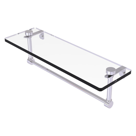 Allied Brass NS-1/16TB 16" x 5" Polished Chrome Solid Brass Glass Vanity Shelf With Integrated Towel Bar