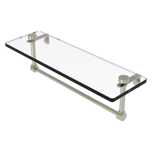Allied Brass NS-1/16TB 16" x 5" Polished Nickel Solid Brass Glass Vanity Shelf With Integrated Towel Bar