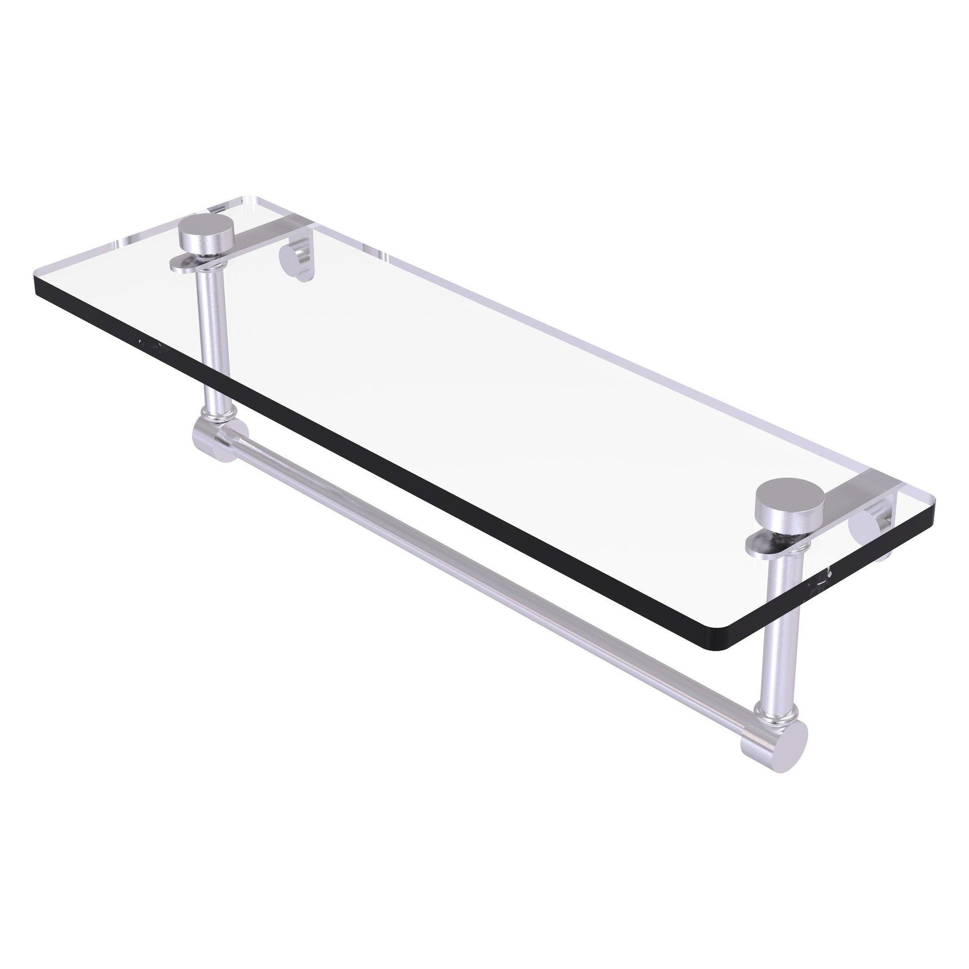 Allied Brass NS-1/16TB 16" x 5" Satin Chrome Solid Brass Glass Vanity Shelf With Integrated Towel Bar