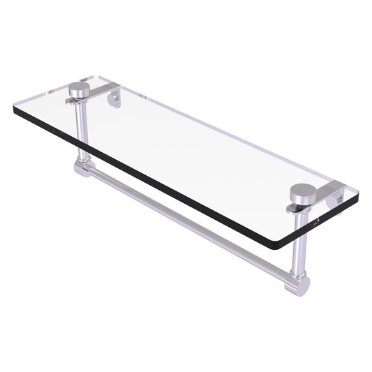 Allied Brass NS-1/16TB 16" x 5" Satin Chrome Solid Brass Glass Vanity Shelf With Integrated Towel Bar