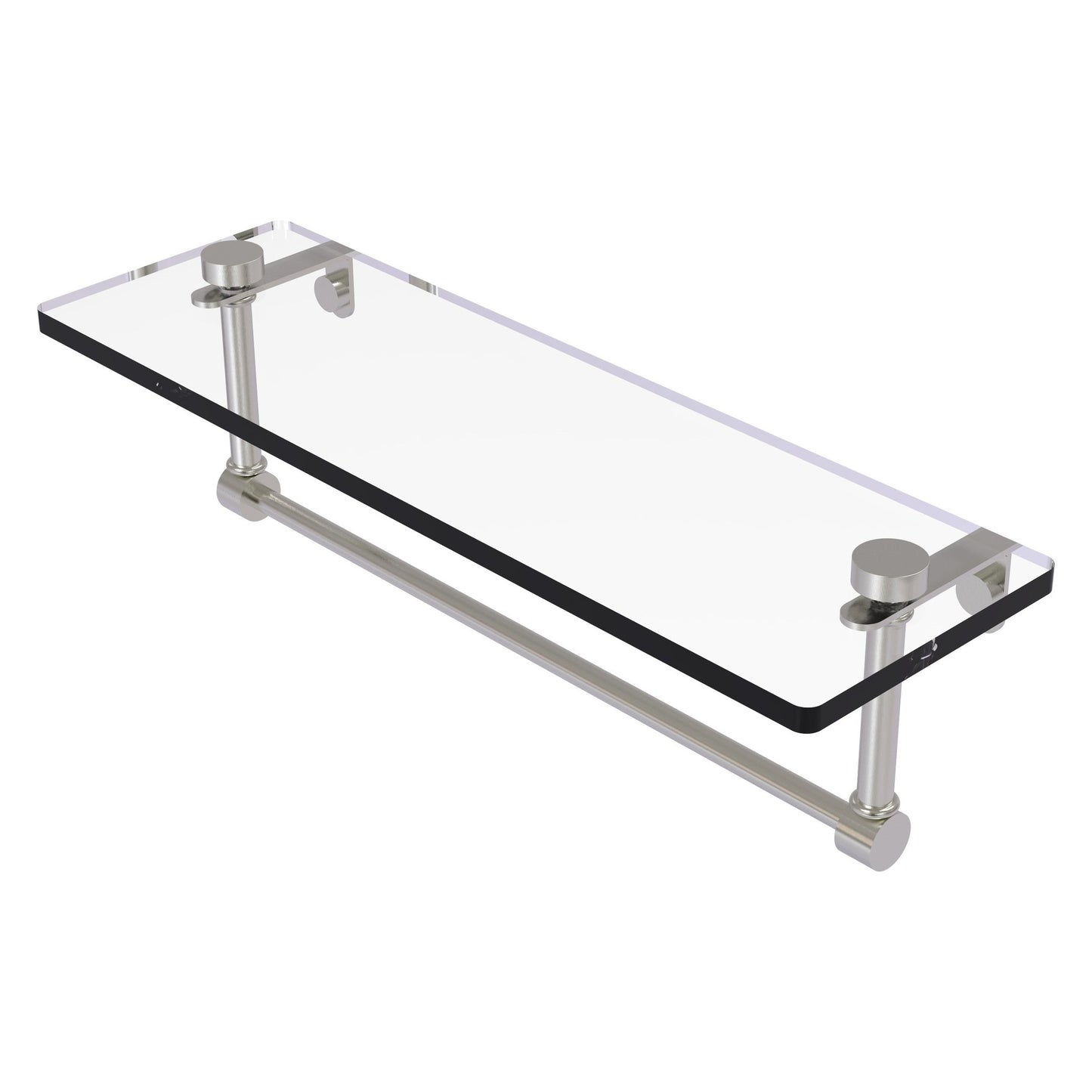 Allied Brass NS-1/16TB 16" x 5" Satin Nickel Solid Brass Glass Vanity Shelf With Integrated Towel Bar