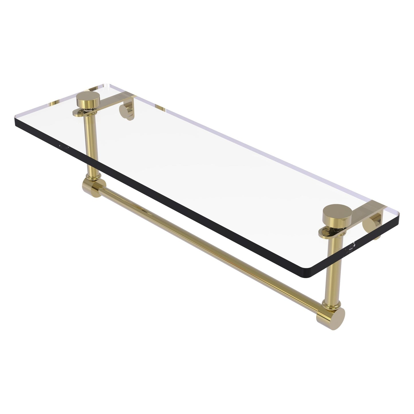 Allied Brass NS-1/16TB 16" x 5" Unlacquered Brass Solid Brass Glass Vanity Shelf With Integrated Towel Bar