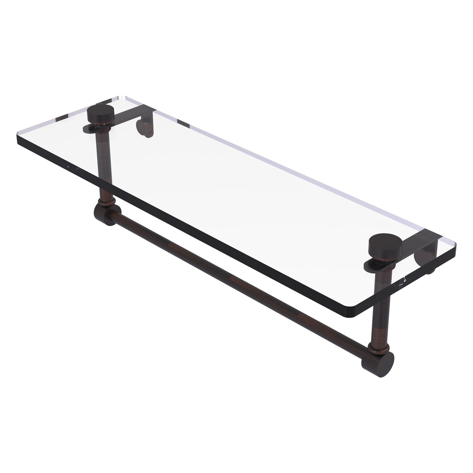 Allied Brass NS-1/16TB 16" x 5" Venetian Bronze Solid Brass Glass Vanity Shelf With Integrated Towel Bar