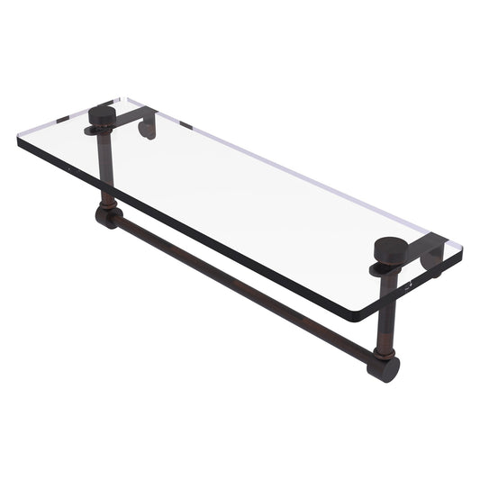Allied Brass NS-1/16TB 16" x 5" Venetian Bronze Solid Brass Glass Vanity Shelf With Integrated Towel Bar