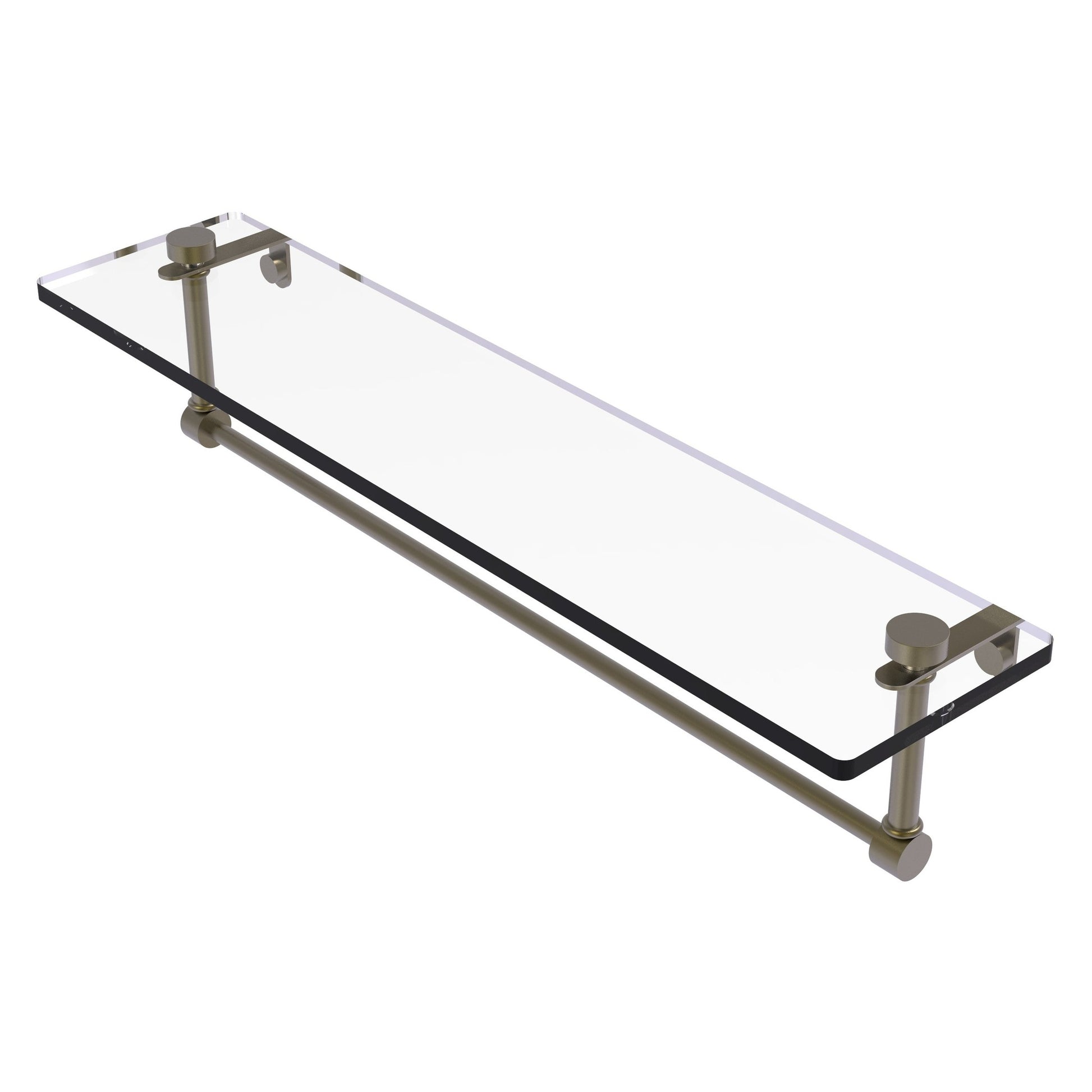 Allied Brass NS-1/22TB 22" x 5" Antique Brass Solid Brass Glass Vanity Shelf With Integrated Towel Bar