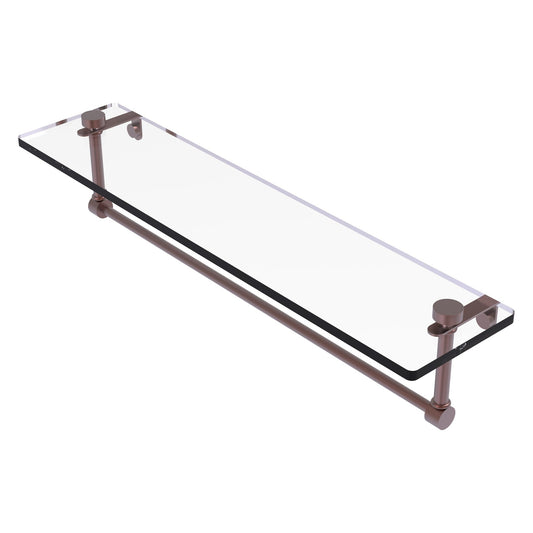 Allied Brass NS-1/22TB 22" x 5" Antique Copper Solid Brass Glass Vanity Shelf With Integrated Towel Bar