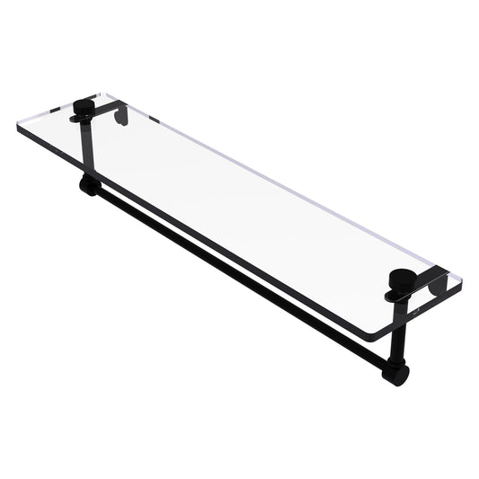 Allied Brass NS-1/22TB 22" x 5" Matte Black Solid Brass Glass Vanity Shelf With Integrated Towel Bar
