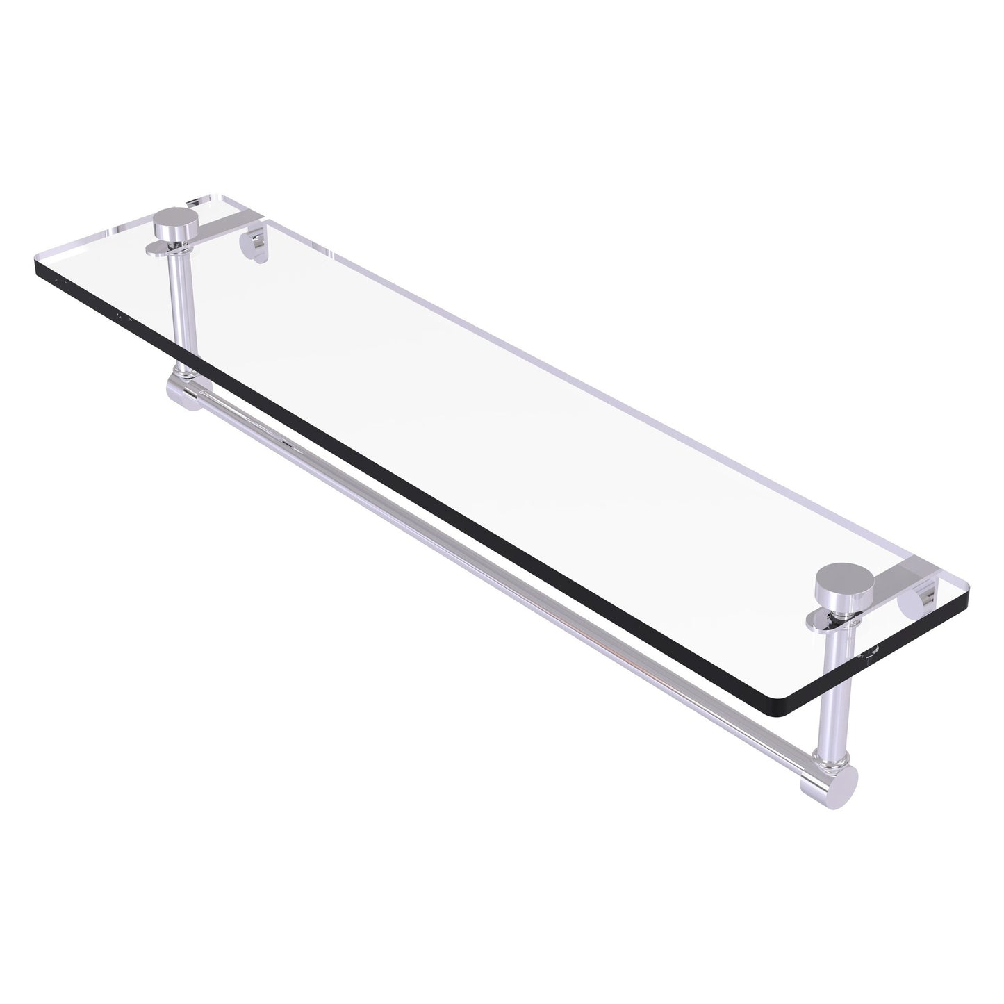 Allied Brass NS-1/22TB 22" x 5" Polished Chrome Solid Brass Glass Vanity Shelf With Integrated Towel Bar