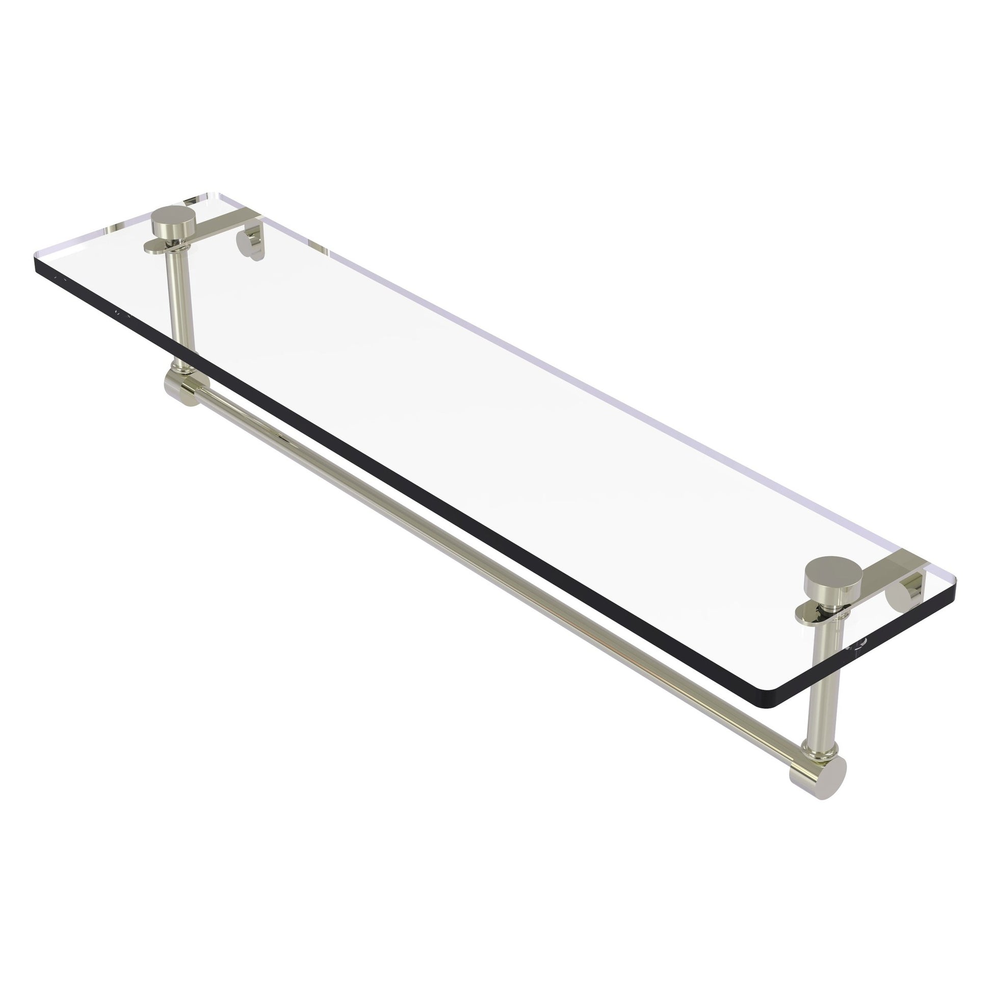 Allied Brass NS-1/22TB 22" x 5" Polished Nickel Solid Brass Glass Vanity Shelf With Integrated Towel Bar