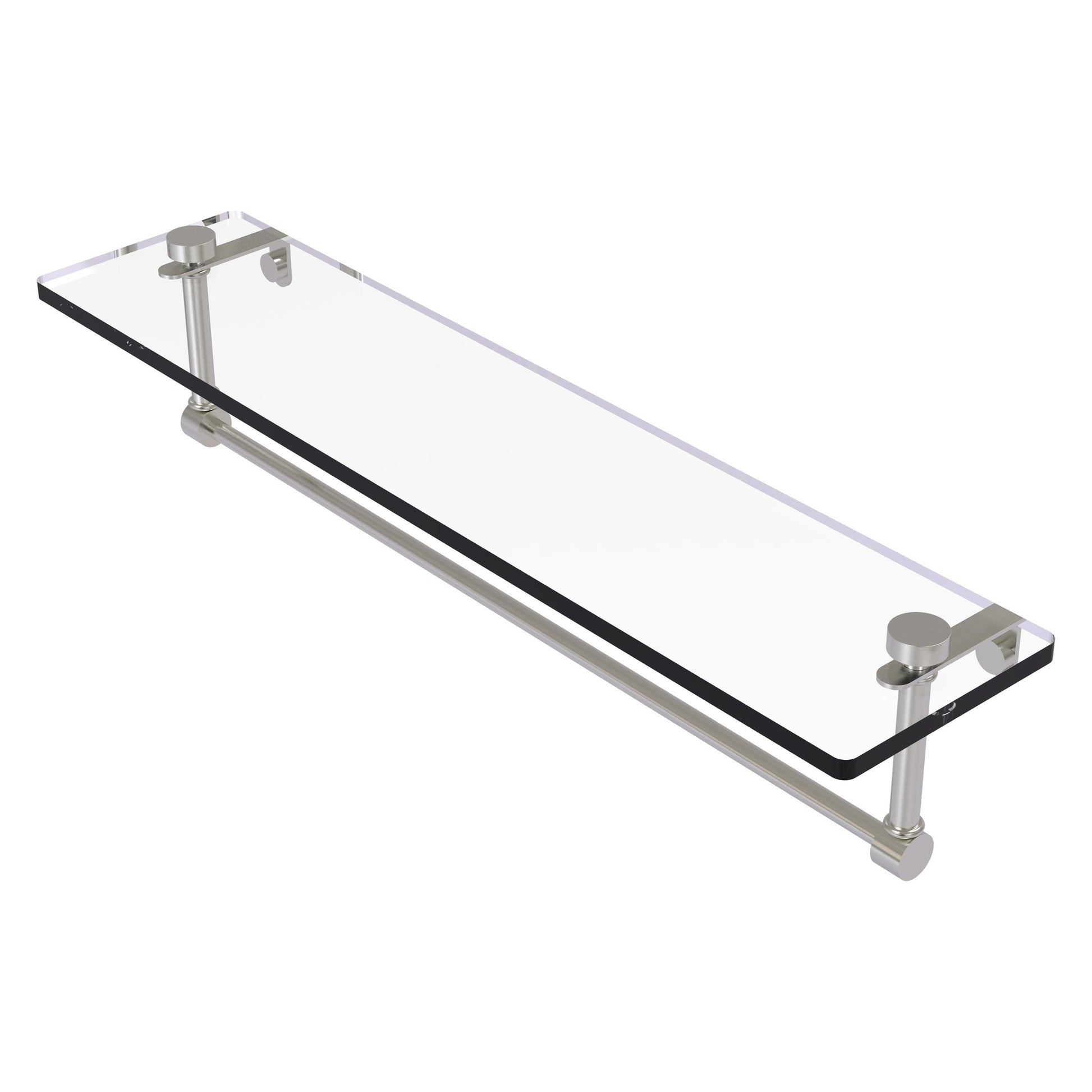 Allied Brass NS-1/22TB 22" x 5" Satin Nickel Solid Brass Glass Vanity Shelf With Integrated Towel Bar
