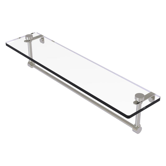 Allied Brass NS-1/22TB 22" x 5" Satin Nickel Solid Brass Glass Vanity Shelf With Integrated Towel Bar