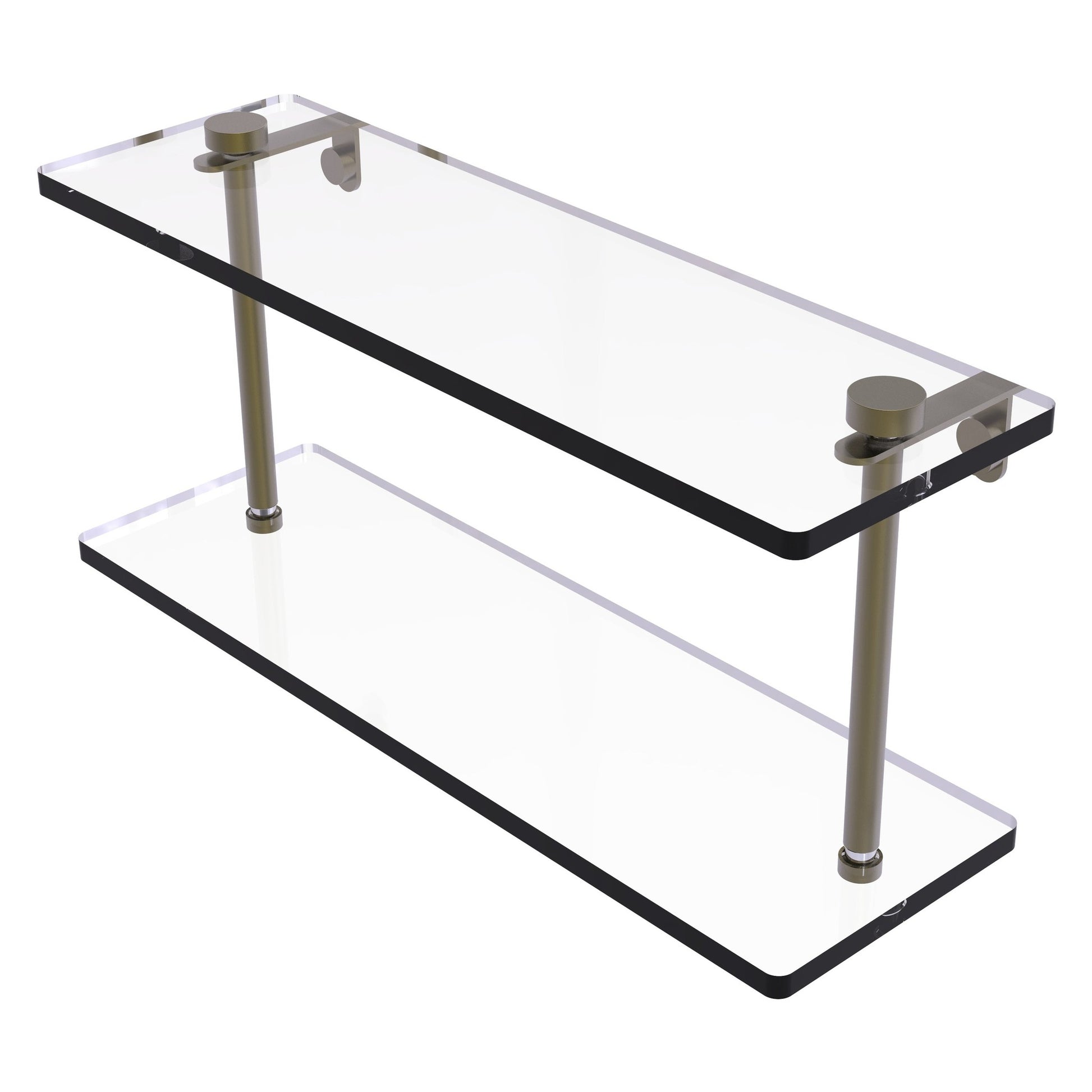 Allied Brass NS-2/16 16" x 5" Antique Brass Solid Brass Two-Tiered Glass Shelf