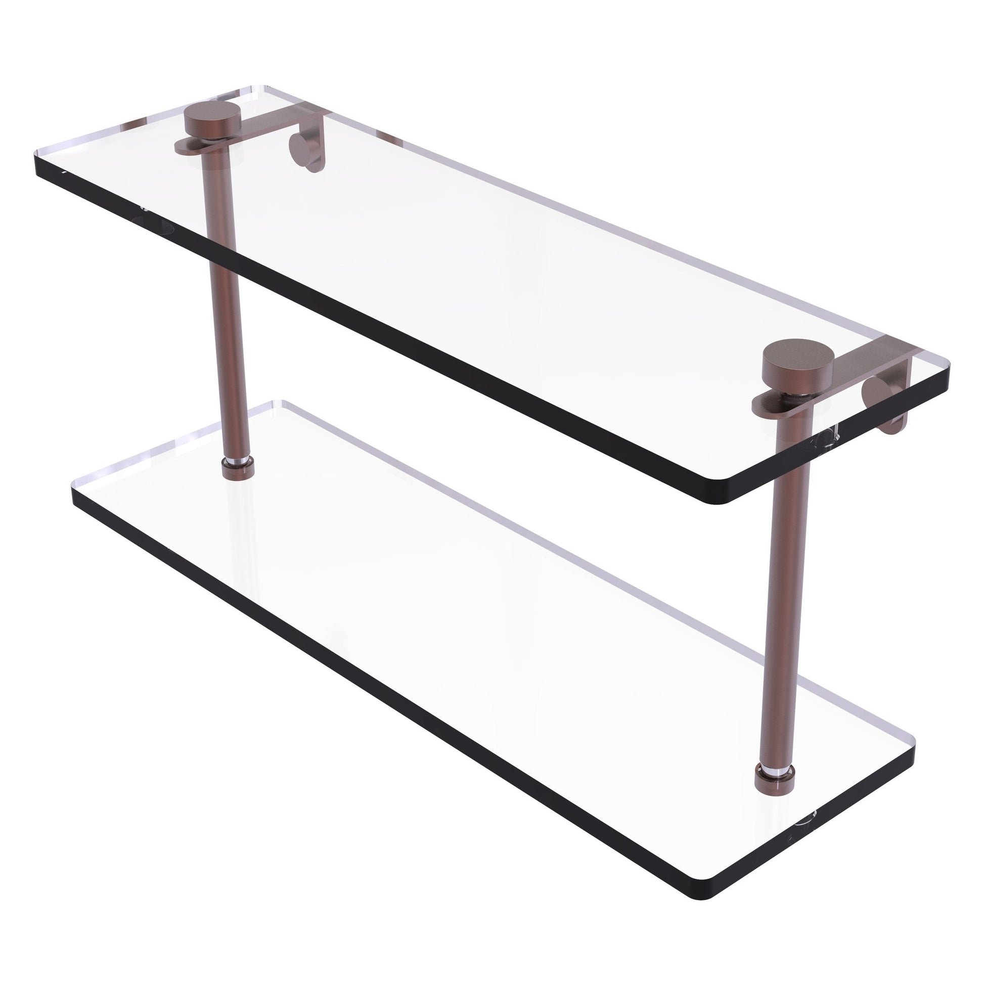 Allied Brass NS-2/16 16" x 5" Antique Copper Solid Brass Two-Tiered Glass Shelf