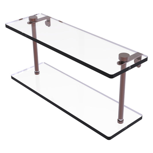 Allied Brass NS-2/16 16" x 5" Antique Copper Solid Brass Two-Tiered Glass Shelf