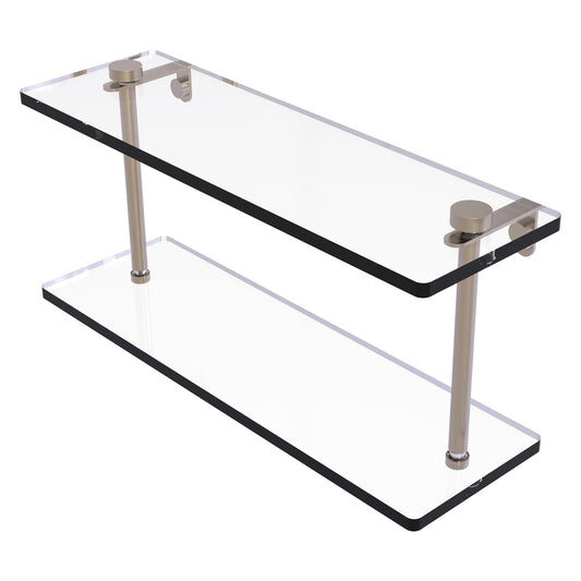 Allied Brass NS-2/16 16" x 5" Antique Pewter Solid Brass Two-Tiered Glass Shelf