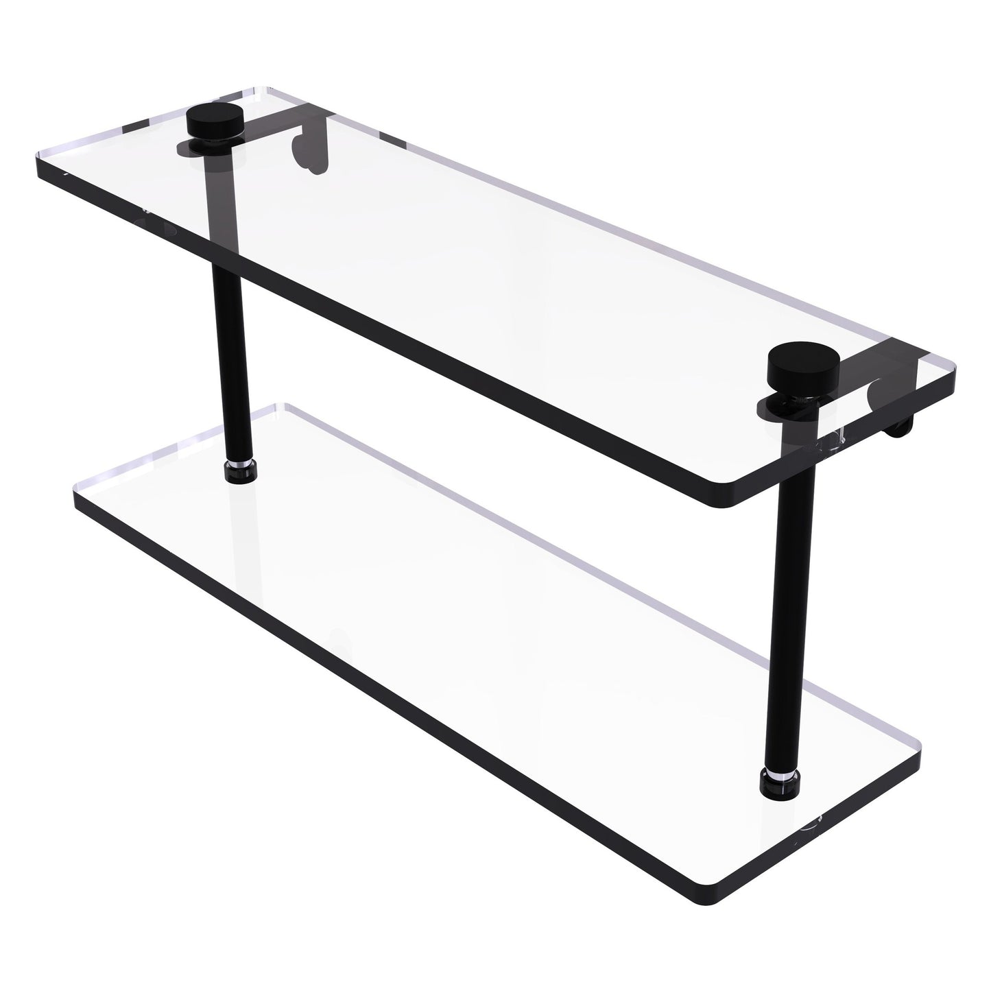 Allied Brass NS-2/16 16" x 5" Matte Black Solid Brass Two-Tiered Glass Shelf