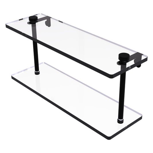 Allied Brass NS-2/16 16" x 5" Matte Black Solid Brass Two-Tiered Glass Shelf