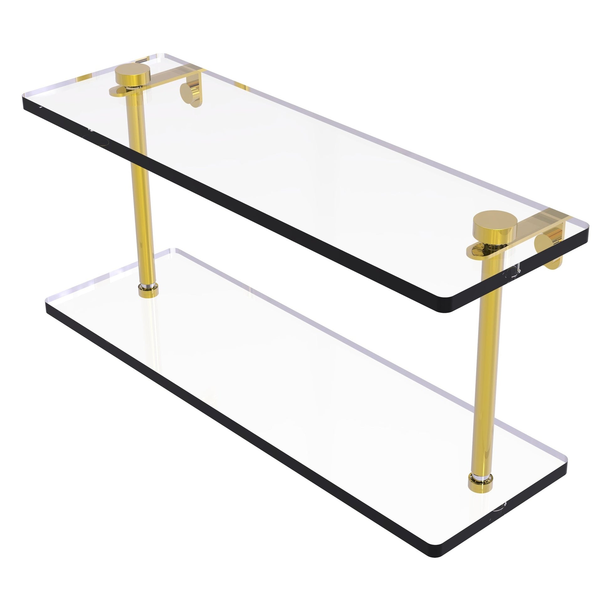 Allied Brass NS-2/16 16" x 5" Polished Brass Solid Brass Two-Tiered Glass Shelf