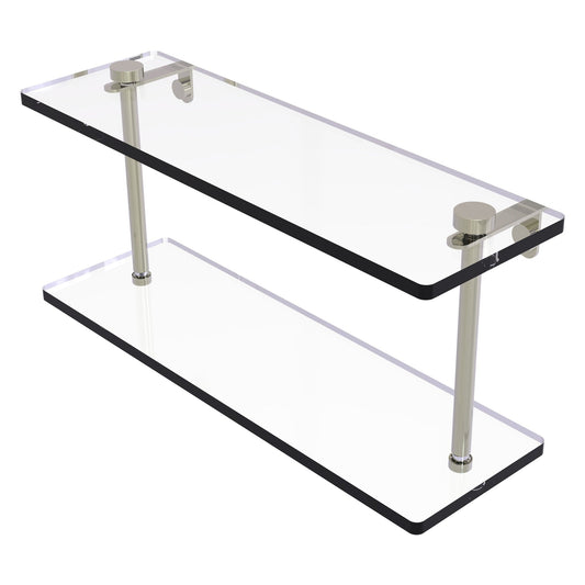 Allied Brass NS-2/16 16" x 5" Polished Nickel Solid Brass Two-Tiered Glass Shelf