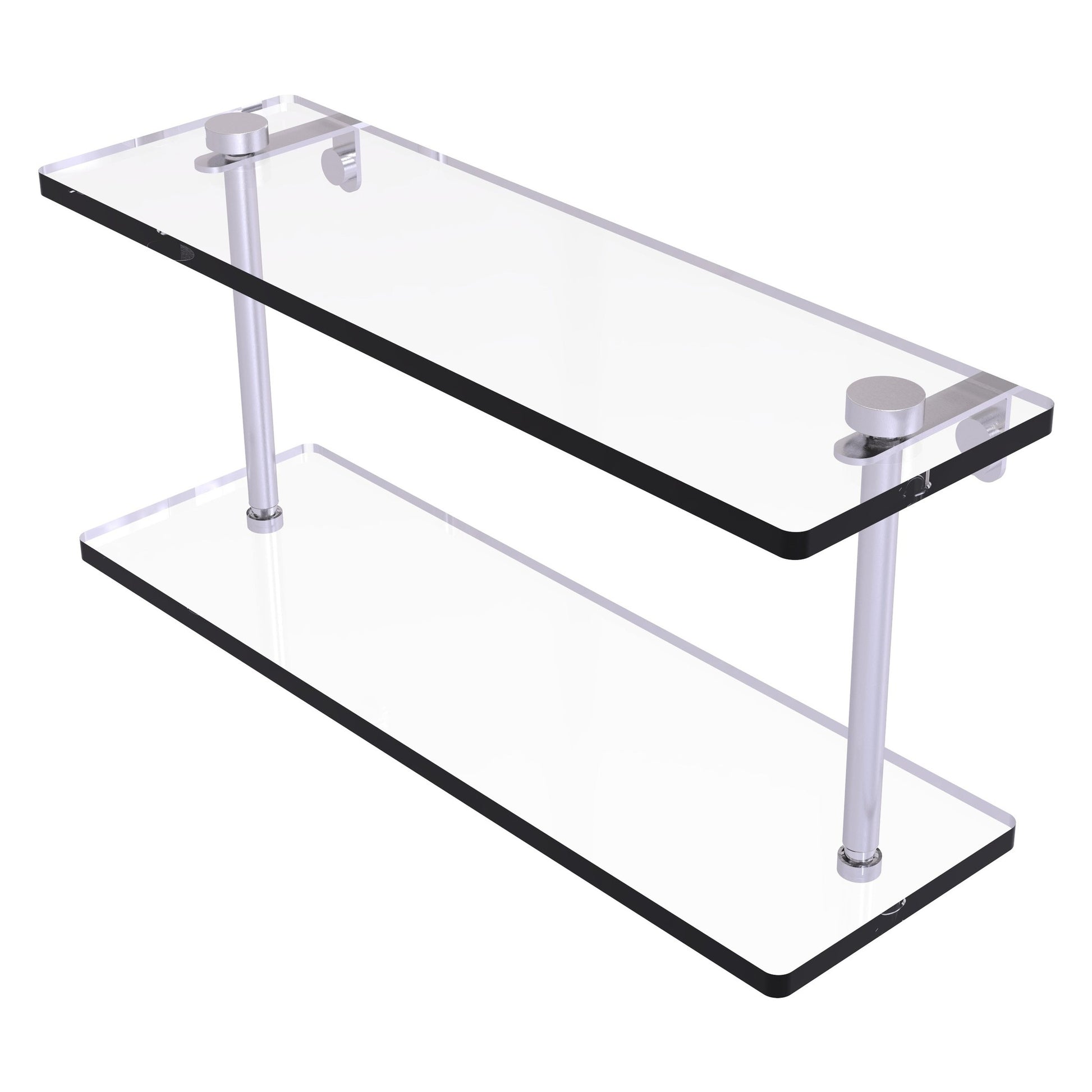 Allied Brass NS-2/16 16" x 5" Satin Chrome Solid Brass Two-Tiered Glass Shelf