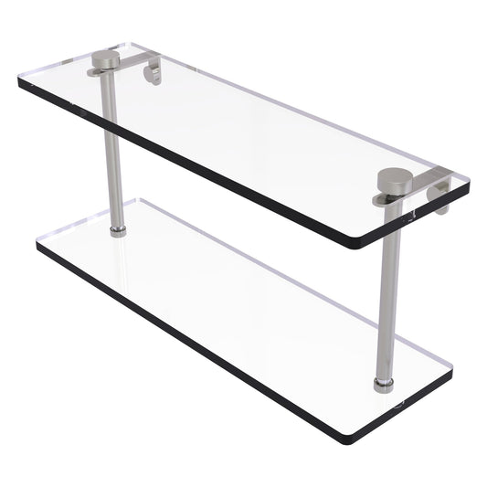 Allied Brass NS-2/16 16" x 5" Satin Nickel Solid Brass Two-Tiered Glass Shelf