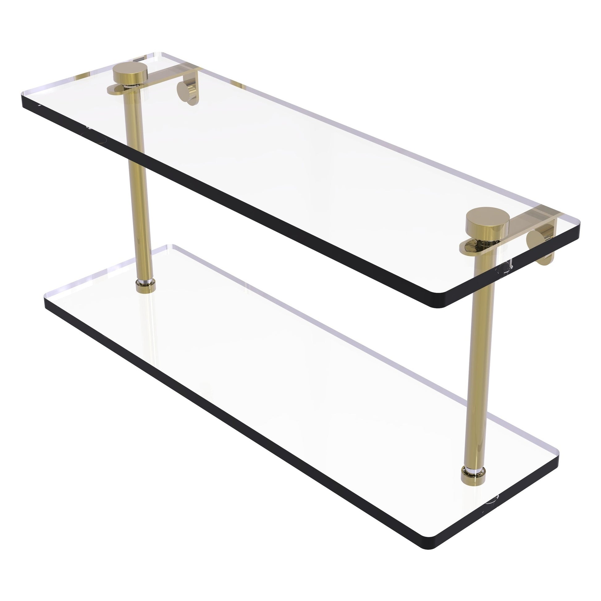 Allied Brass NS-2/16 16" x 5" Unlacquered Brass Solid Brass Two-Tiered Glass Shelf