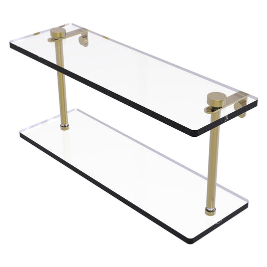 Allied Brass NS-2/16 16" x 5" Unlacquered Brass Solid Brass Two-Tiered Glass Shelf