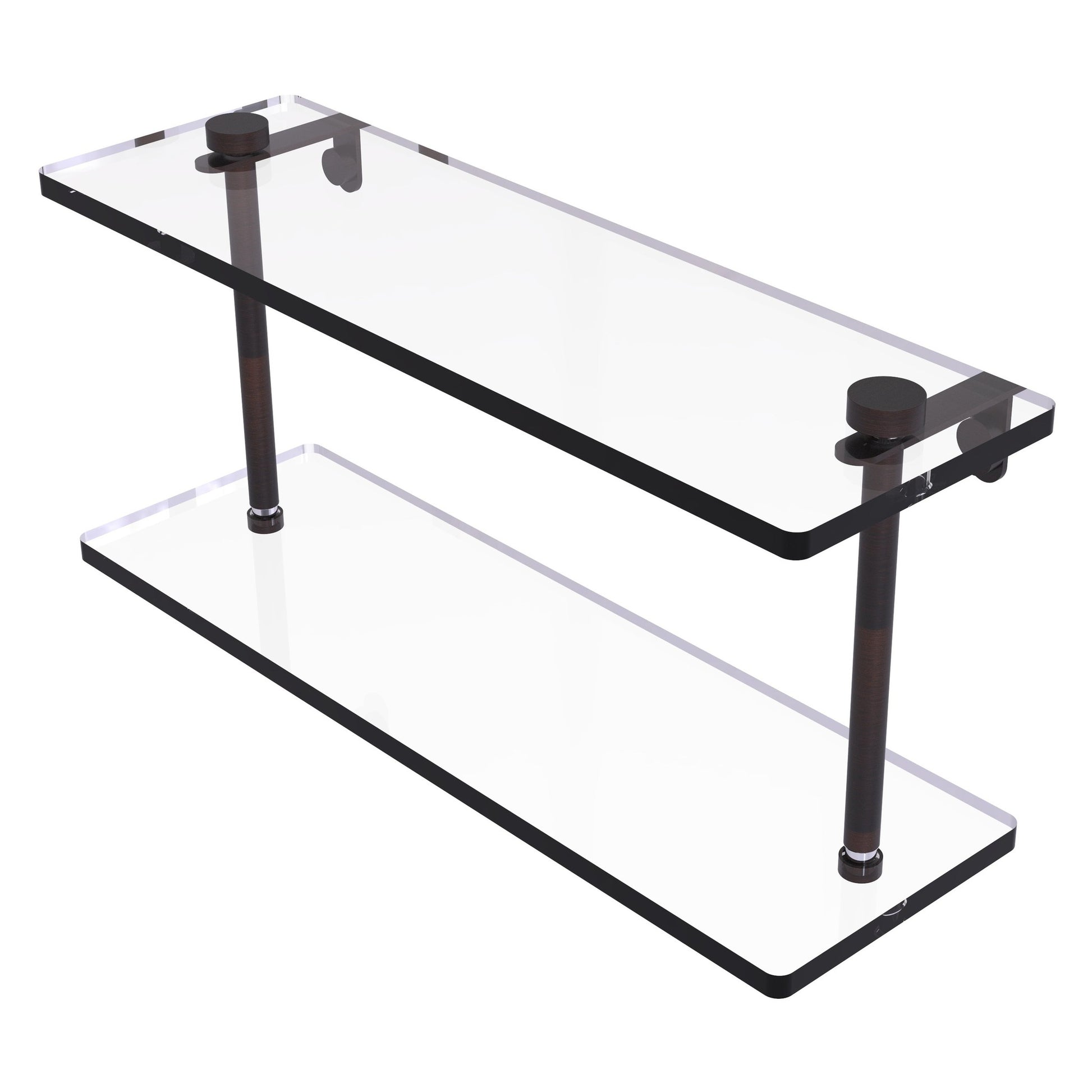 Allied Brass NS-2/16 16" x 5" Venetian Bronze Solid Brass Two-Tiered Glass Shelf