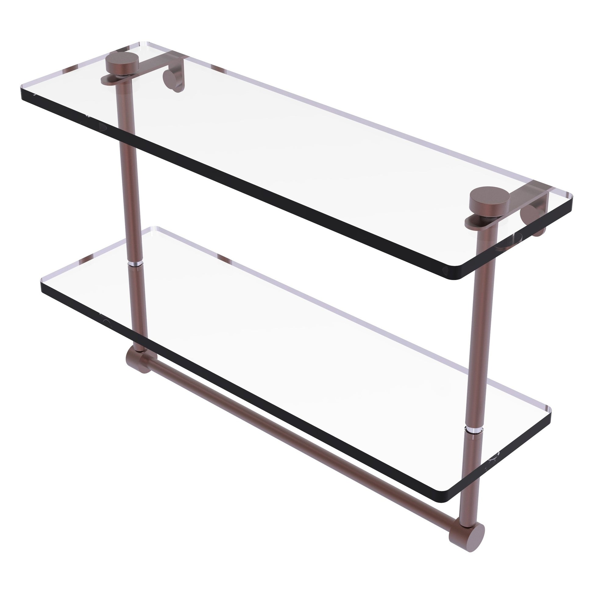 Allied Brass NS-2/16TB 16" x 5" Antique Copper Solid Brass Two-Tiered Glass Shelf With Integrated Towel Bar