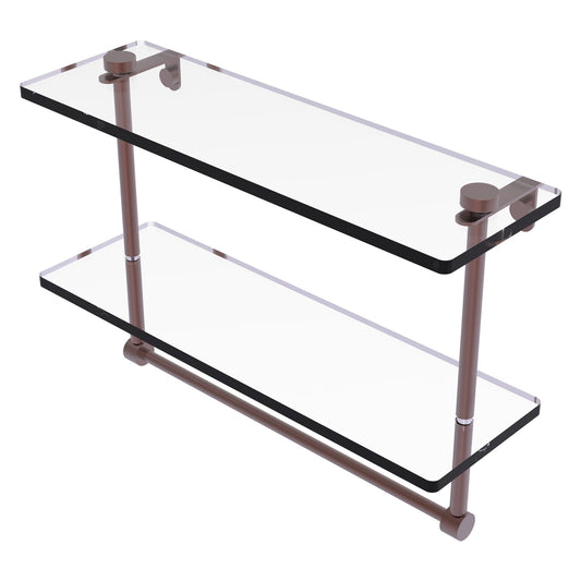 Allied Brass NS-2/16TB 16" x 5" Antique Copper Solid Brass Two-Tiered Glass Shelf With Integrated Towel Bar