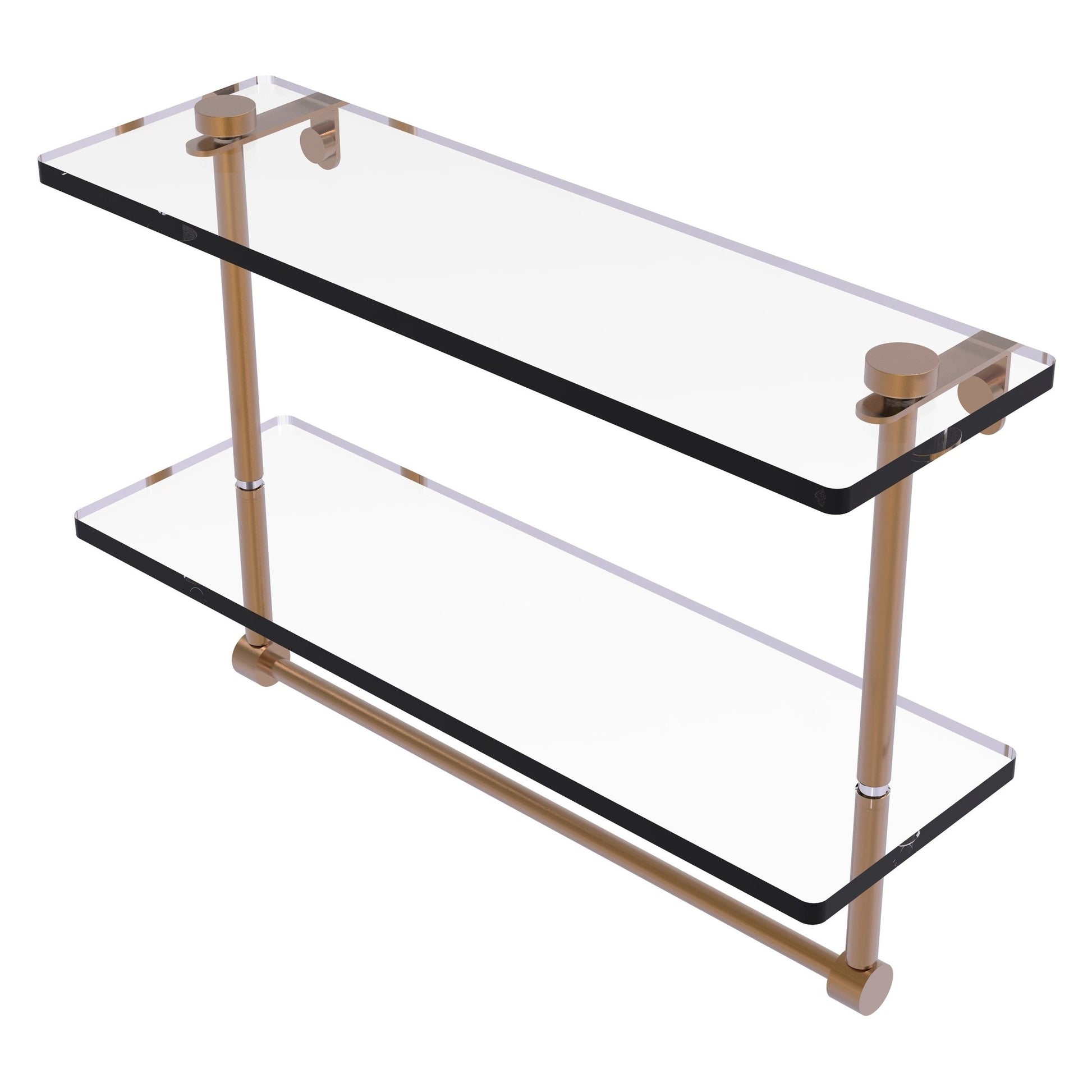 Allied Brass NS-2/16TB 16" x 5" Brushed Bronze Solid Brass Two-Tiered Glass Shelf With Integrated Towel Bar