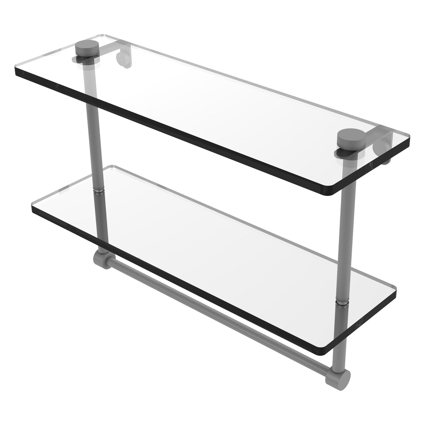 Allied Brass NS-2/16TB 16" x 5" Matte Gray Solid Brass Two-Tiered Glass Shelf With Integrated Towel Bar