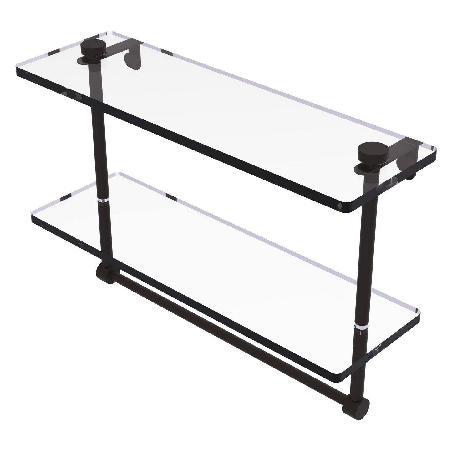 Allied Brass NS-2/16TB 16" x 5" Oil Rubbed Bronze Solid Brass Two-Tiered Glass Shelf With Integrated Towel Bar