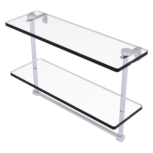 Allied Brass NS-2/16TB 16" x 5" Polished Chrome Solid Brass Two-Tiered Glass Shelf With Integrated Towel Bar