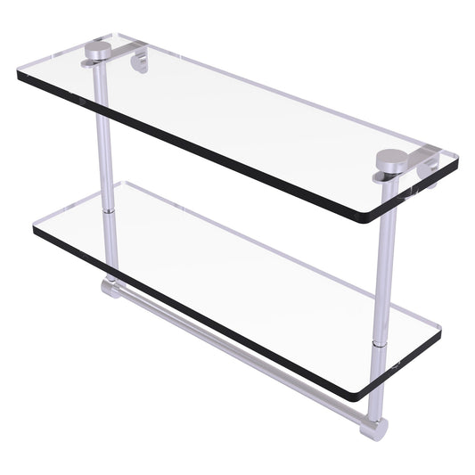 Allied Brass NS-2/16TB 16" x 5" Satin Chrome Solid Brass Two-Tiered Glass Shelf With Integrated Towel Bar