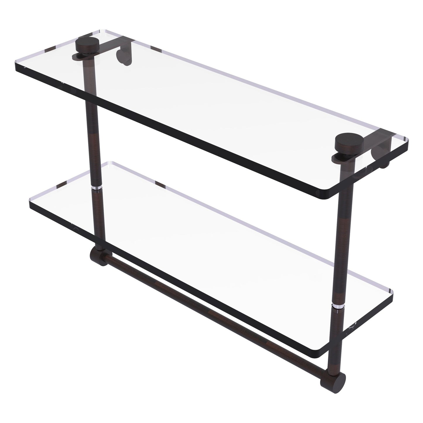 Allied Brass NS-2/16TB 16" x 5" Venetian Bronze Solid Brass Two-Tiered Glass Shelf With Integrated Towel Bar