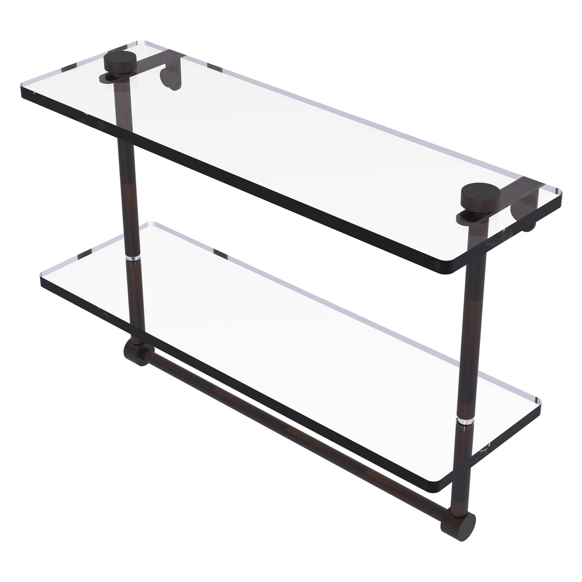 Allied Brass NS-2/16TB 16" x 5" Venetian Bronze Solid Brass Two-Tiered Glass Shelf With Integrated Towel Bar