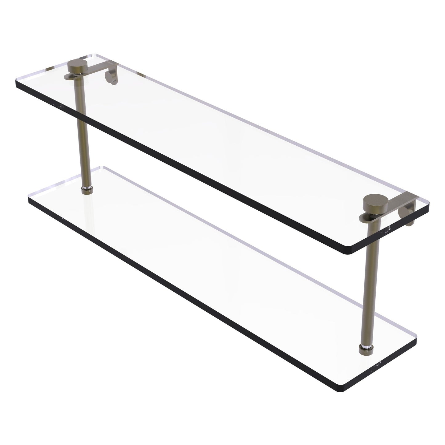 Allied Brass NS-2/22 22" x 5" Antique Brass Solid Brass Two-Tiered Glass Shelf