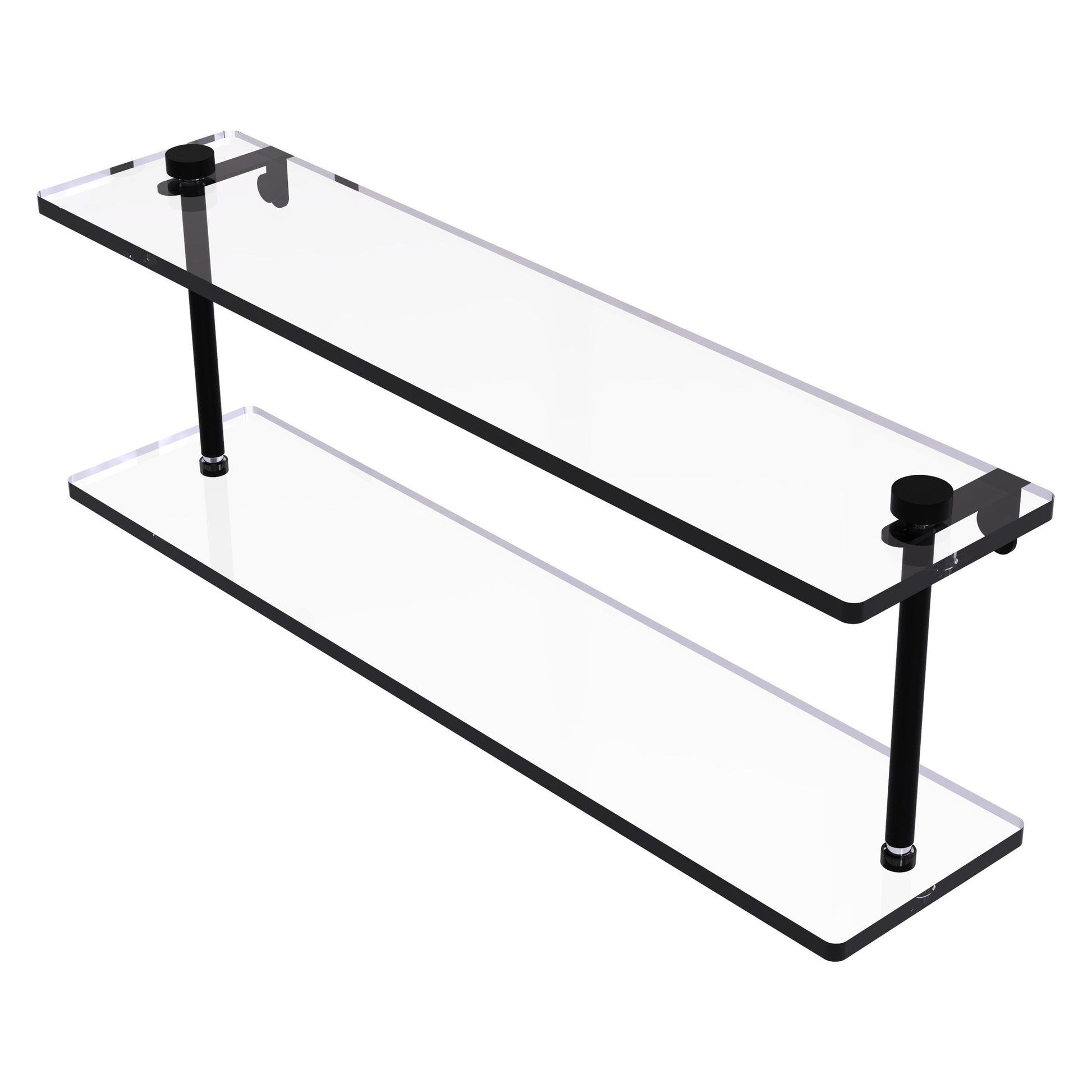 Allied Brass NS-2/22 22" x 5" Matte Black Solid Brass Two-Tiered Glass Shelf