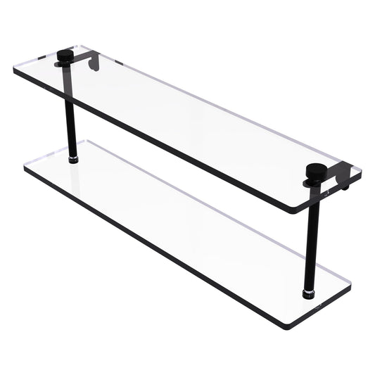 Allied Brass NS-2/22 22" x 5" Matte Black Solid Brass Two-Tiered Glass Shelf