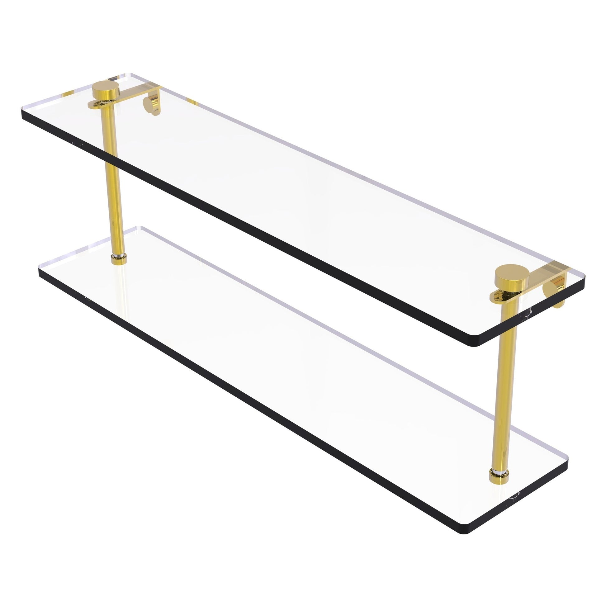 Allied Brass NS-2/22 22" x 5" Polished Brass Solid Brass Two-Tiered Glass Shelf