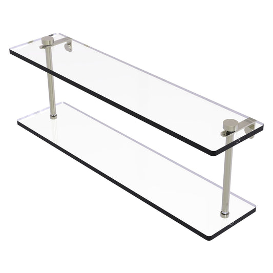 Allied Brass NS-2/22 22" x 5" Polished Nickel Solid Brass Two-Tiered Glass Shelf