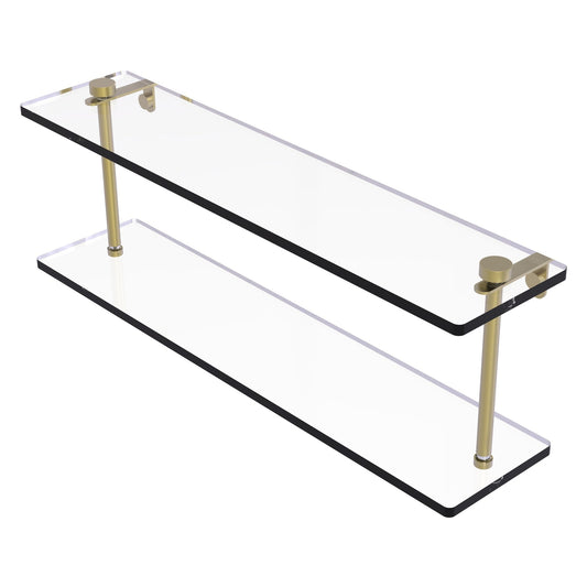 Allied Brass NS-2/22 22" x 5" Satin Brass Solid Brass Two-Tiered Glass Shelf