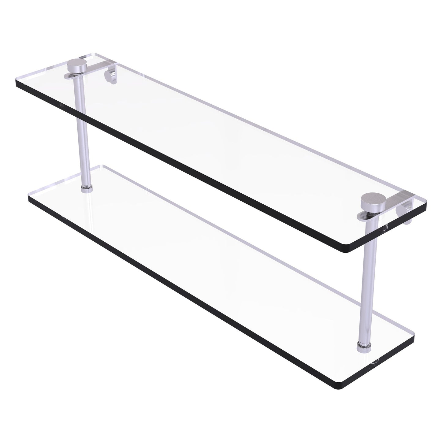 Allied Brass NS-2/22 22" x 5" Satin Chrome Solid Brass Two-Tiered Glass Shelf