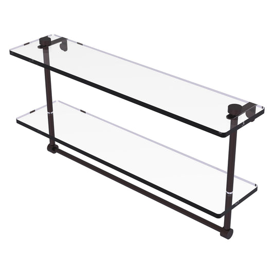 Allied Brass NS-2/22TB 22" x 5" Antique Bronze Solid Brass Two-Tiered Glass Shelf With Integrated Towel Bar