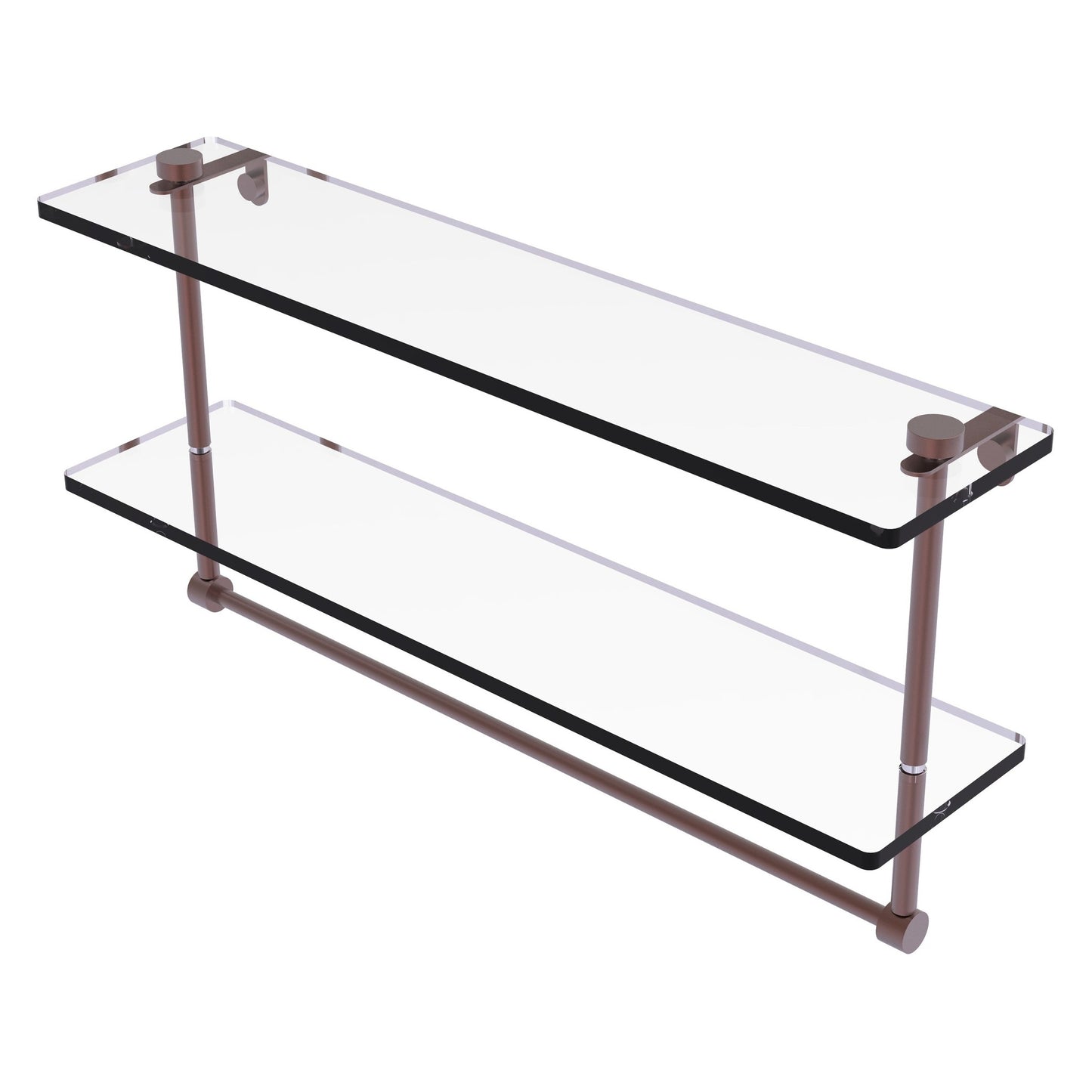 Allied Brass NS-2/22TB 22" x 5" Antique Copper Solid Brass Two-Tiered Glass Shelf With Integrated Towel Bar
