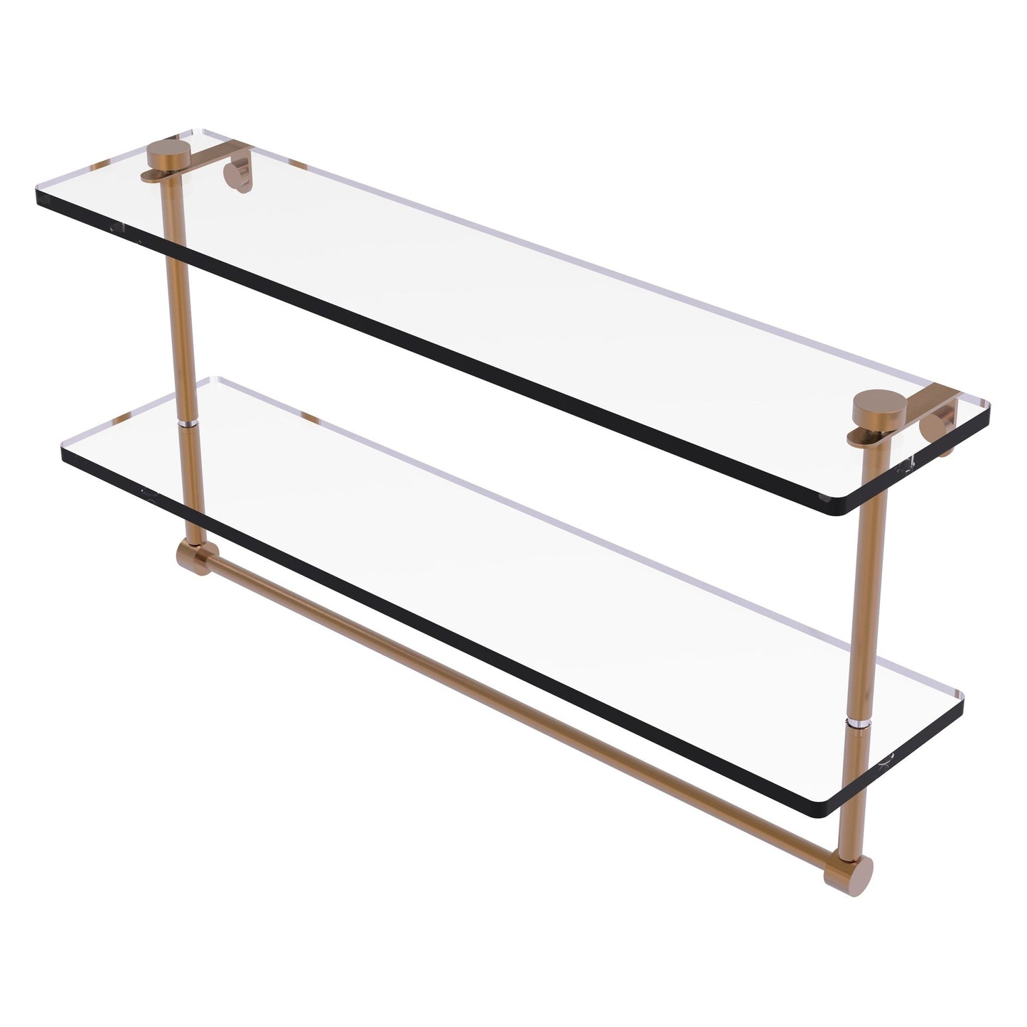 Allied Brass NS-2/22TB 22" x 5" Brushed Bronze Solid Brass Two-Tiered Glass Shelf With Integrated Towel Bar