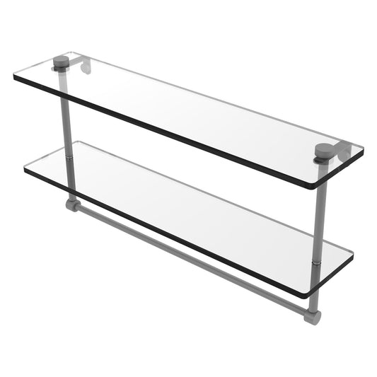 Allied Brass NS-2/22TB 22" x 5" Matte Gray Solid Brass Two-Tiered Glass Shelf With Integrated Towel Bar