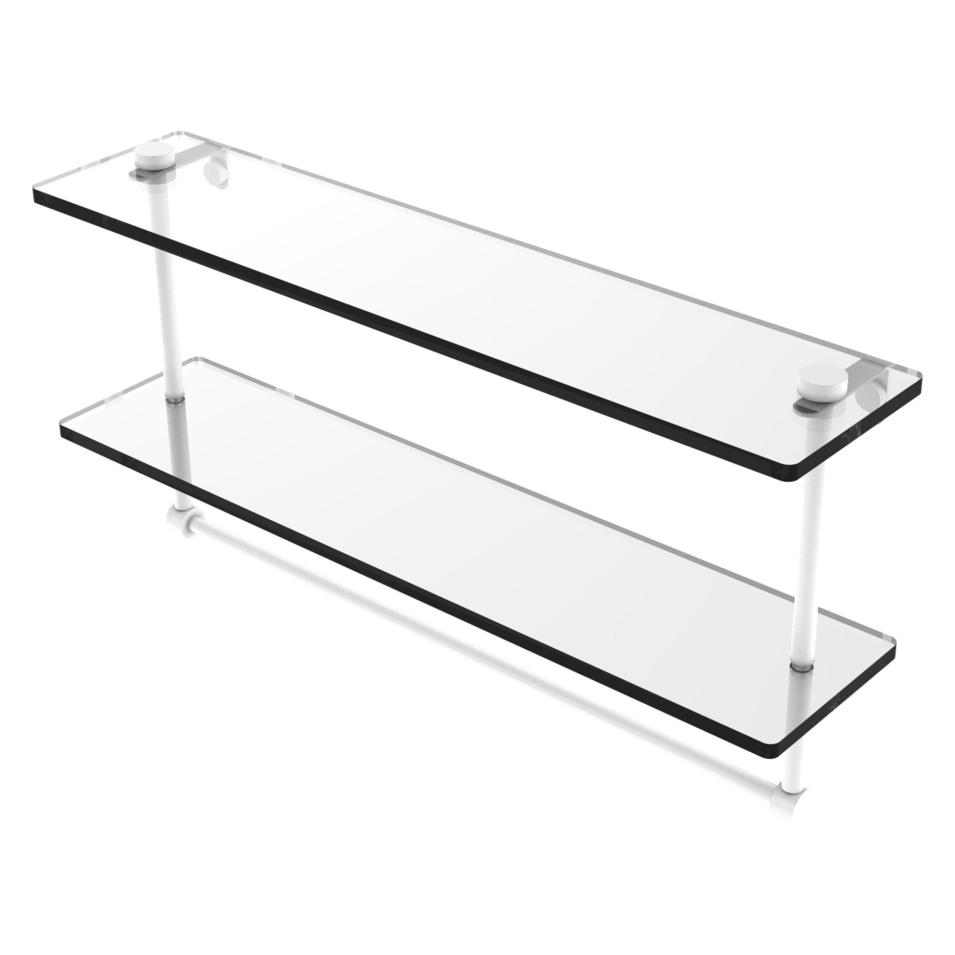 Allied Brass NS-2/22TB 22" x 5" Matte White Solid Brass Two-Tiered Glass Shelf With Integrated Towel Bar